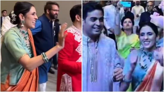 Akash Ambani and Shloka Mehta dazzled in glamorous ethnic wear as they joyfully danced at a friend’s baraat, setting the perfect festive mood and style goals. Akash Ambani and Shloka Mehta turned heads at a friend's wedding, and their pictures and videos from the festivities are taking rounds on social media. In a recent video, the couple can be seen joyfully joining the baraat and dancing with energy. Dressed in stunning ethnic ensembles, they serve fashion goals that are bound to make the style police sit up and take notes. (Also read: Shloka Mehta, Akash Ambani shine in ethnic wear at friend's wedding; internet is obsessed with the way he ‘adores her’ )