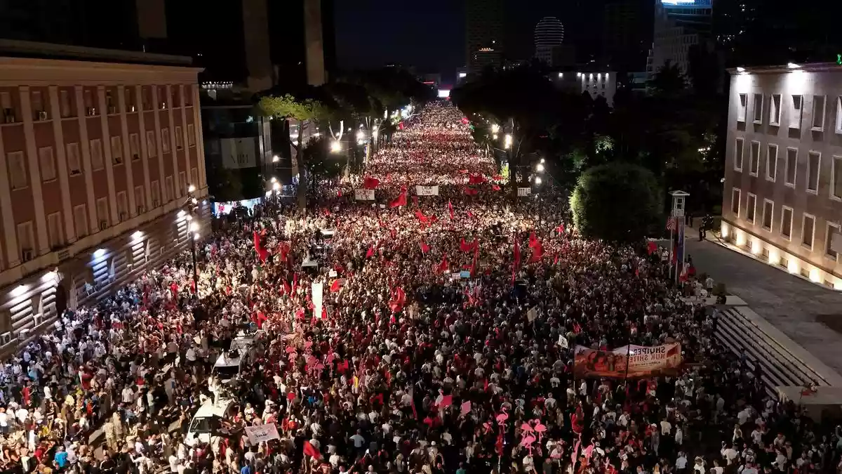 Albanians take to the streets in protest for the 35th night in a row