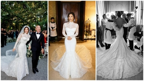 Amazon founder Jeff Bezos and former journalist Lauren Sanchez married on June 27 and their first wedding photo as Mr and Mrs is out. See what the bride wore. Lauren Sanchez married Jeff Bezos on June 27, 2025, in a lavish ceremony on the island of San Giorgio Maggiore in Venice, Italy. She wore a stunning Dolce and Gabbana Alta Moda wedding gown that took over 900 hours of artisanal work to create, as per Harper's Bazaar's June 27 report. Jeff Bezos wore a classic black Dolce and Gabbana tuxedo for the wedding ceremony. Also read | Jeff Bezos and Lauren Sanchez are now married: First pic from their star-studded Venice wedding