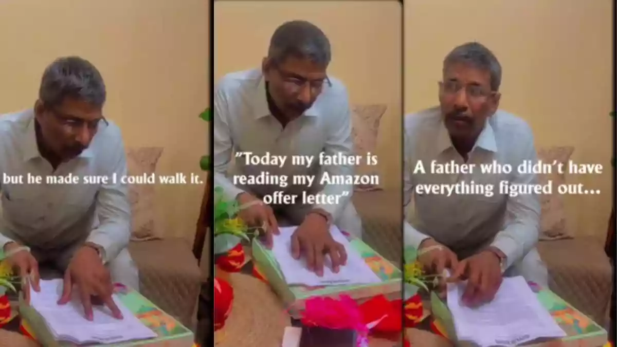 A heartwarming video of a father intently reading his son’s job offer letter from Amazon has gone viral on social media, touching thousands with its simple