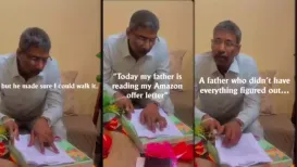 A heartwarming video of a father intently reading his son’s job offer letter from Amazon has gone viral on social media, touching thousands with its simple