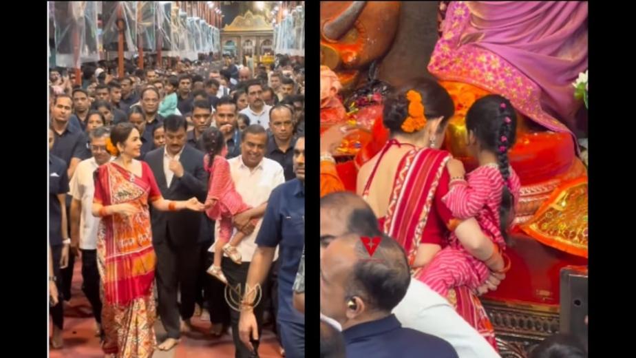 <h4>Nita Ambani, Mukesh Ambani visit Lalbaugcha Raja with grandchildren; Anant Ambani's sweet gesture wins hearts</h4><h4>Videos circulating