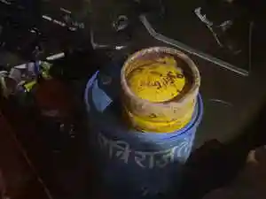 A gas cylinder leaked in Raoji Bazaar Police Station area on Thursday. Firefighters cooled the cylinder with water to contain the ammonia gas