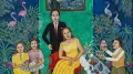 There is a painting near the entrance of Staged Realities that stopped visitors cold on opening night. A man on a bicycle loaded with a miscellany of wares —