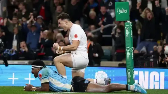 With the match still in the balance, British and Irish Lions duo Henry Pollock and Tom Curry both stood with their hands on their hips