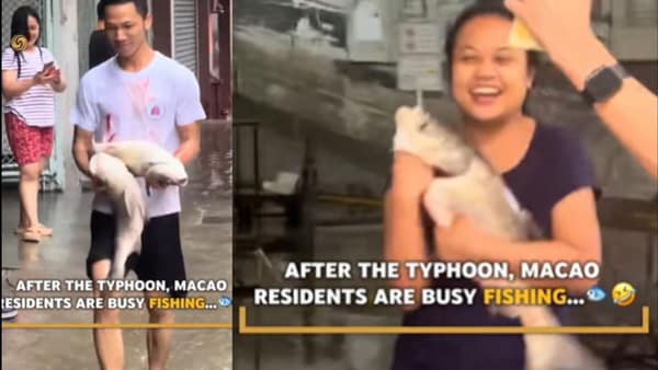 As Super Typhoon Ragasa lashed southern China and Hong Kong with heavy rain and fierce winds, residents in Macau witnessed an unusual scene — fish swimming through the flooded streets. Videos circulating on social media showed locals wading through knee-deep water with nets and plastic bags, attempting to catch fish swept in by the storm. Some even loaded their catch onto bicycles, while others posed for selfies.