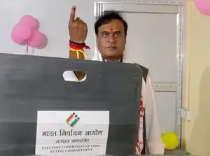 Assam CM Himanta casts vote in Jalukbari