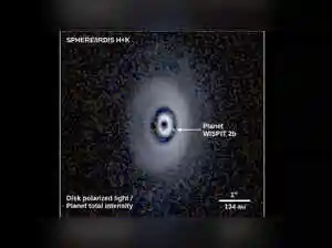 Astronomers have directly imaged WISPIT 2b, a young gas giant forming within a gap of its star's protoplanetary disk. This groundbreaking discovery provides the first direct evidence that these disk gaps are indeed carved by developing planets, offering crucial insights into planetary system formation.Astronomers have directly imaged WISPIT 2b, a young gas giant forming within a gap of its star's protoplanetary disk. This groundbreaking discovery provides the first direct evidence that these disk gaps are indeed carved by developing planets, offering crucial insights into planetary system formation.In a major breakthrough, astronomers have directly imaged a young planet, WISPIT 2b, forming inside a gap in a protoplanetary disk around a distant star. The discovery confirms for the first time that these disk gaps, long suspected to be carved by growing planets, indeed host developing worlds.<br><br>According to NASA, WISPIT 2b is a gas giant roughly five times the mass of Jupiter and only five million years old—almost 1,000 times younger than Earth. It orbits a young star named WISPIT 2, located about 437 light-years from Earth.<br><br><h4>Understanding protoplanetary disks</h4>Protoplanetary disks are rings of gas and dust surrounding young stars, providing the raw material for planet formation. Gaps in these disks often appear as dark rings. Scientists had theorised that forming planets could be responsible for these gaps, but until now, none had been observed directly in such a location.<br><br>An artist's illustration shows WISPIT 2b gathering matter while orbiting its star. (Photo Credit: NASA/JPL-Caltech/R. Hurt, IPAC)<br><br><h4>Advanced imaging captures a forming planet</h4>The discovery was made using cutting-edge imaging tools. The system was initially observed with the Very Large Telescope (VLT) in Chile. Later, astronomers used the MagAO-X instrument on the Magellan Clay Telescope to capture a direct image of WISPIT 2b in Hydrogen-alpha light. “This type of light is emitted when hydrogen gas falls onto a growing planet, a clear sign of active formation,” NASA said.<br><br>Infrared observations from the Large Binocular Telescope offered additional details about the planet. A second potential planet was also detected in another gap closer to the star, indicating the system may host multiple forming planets.<br><br><h4>Scientists behind the discovery</h4>NASA stated that WISPIT 2b was discovered by a team led by University of Arizo