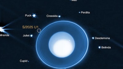 Astronomers using NASA's James Webb Space Telescope discovered a previously unknown moon orbiting Uranus, boosting the ice giant's known tally of natural satellites to 29. The tiny moon, just 6 miles (10 kilometers) in diameter, was spotted during a series of long-exposure images taken by James Webb's Near-Infrared Camera on February 2. It has been given the provisional designation S/2025 U1.