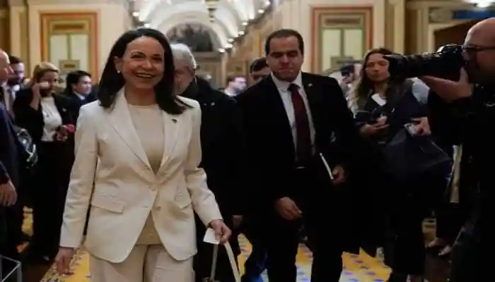 Venezuelan opposition leader Maria Corina Machado met US President Donald Trump amid political upheaval in her homeland, offering the Nobel Peace Prize she won