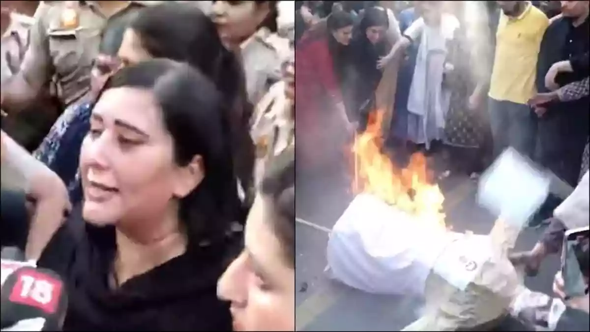 Several top BJP leaders, including Delhi Chief Minister Rekha Gupta, Hema Malini, and Bansuri Swaraj, led a massive crowd of protesters towards Congress leader