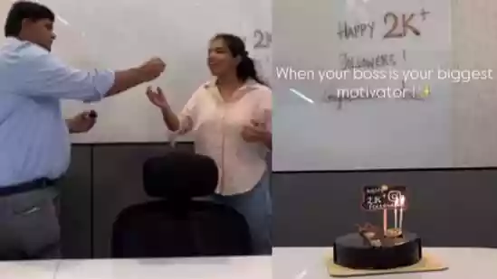 A heartwarming moment from a Bengaluru office has caught the attention of social media users, after a corporate boss surprised an employee with a cake to