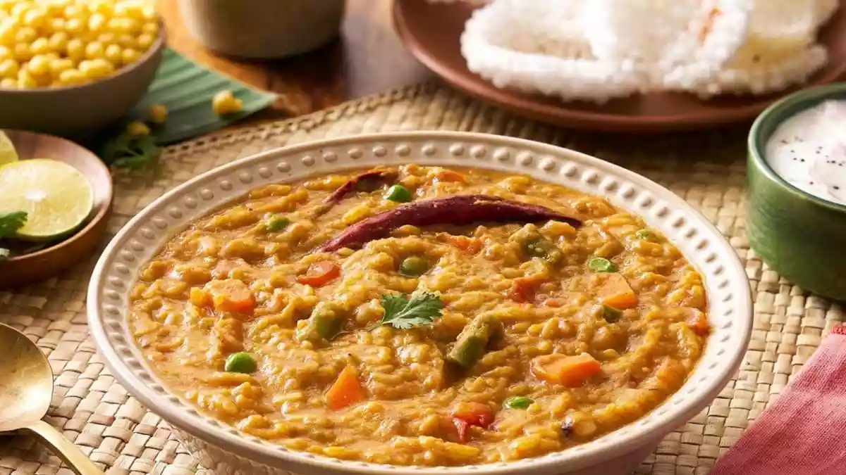 Bisi Bele Bath, Karnataka's iconic comfort food, is a delicious medley of hot (Bisi), lentils (Bele), and rice (Bath). Tangy, mildly sweet, and gently spiced