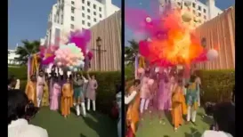 A couple's Haldi celebration turned into a frightening accident after hydrogen balloons meant for their grand entry exploded, leaving both the bride and groom