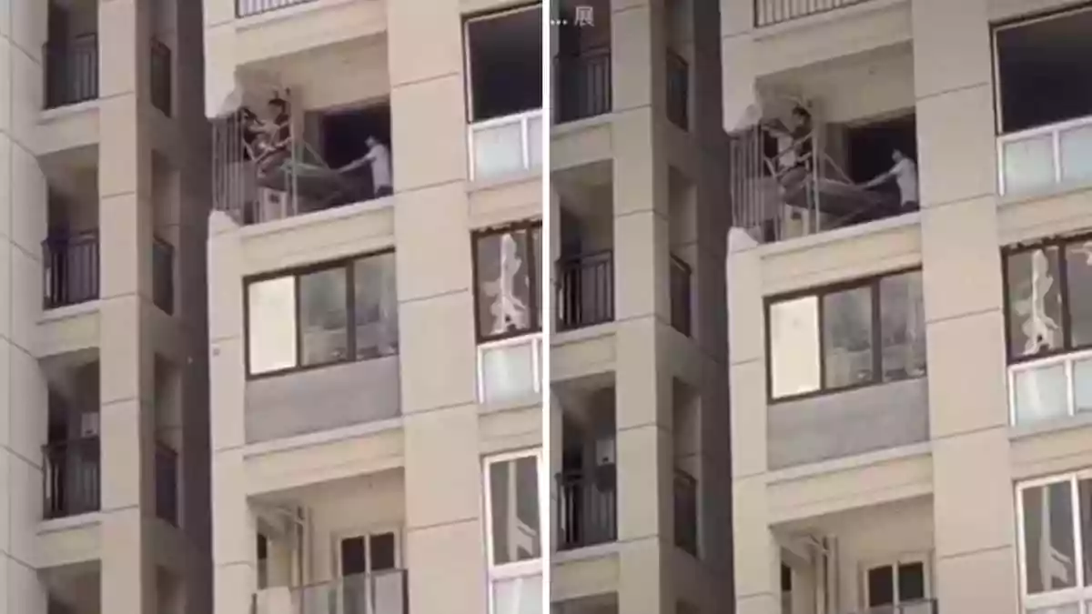 A video showing a man allegedly cutting part of a structural column from the balcony of a high-rise apartment has sparked shock and concern online. The clip