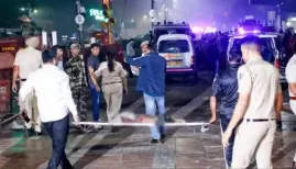 The CCTV video shows the i20 inching through heavy traffic before the explosion engulfs it. Emergency services arrived quickly, but the car was reduced to