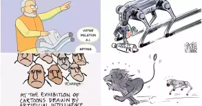 The chaos at the India AI Impact Summit in Delhi and a Chinese robodog overshadowing the government’s push to “Make in India” has inspired cartoonists’