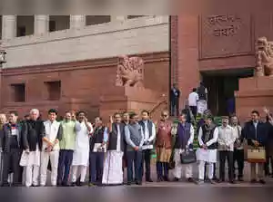 Congress MPs protest in Parliament complex against 