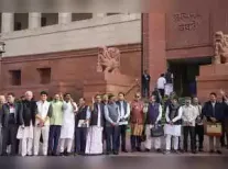 Congress MPs protested in Parliament against the Centre, accusing it of misusing the Enforcement Directorate after a Delhi court refused to take cognisance of