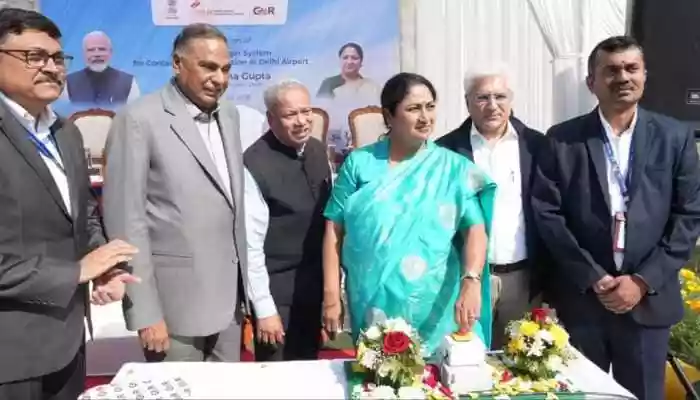 Rekha Gupta inaugurated 120 mist spray systems installed by GMR Group at Indira Gandhi International Airport to help curb air pollution and improve air quality