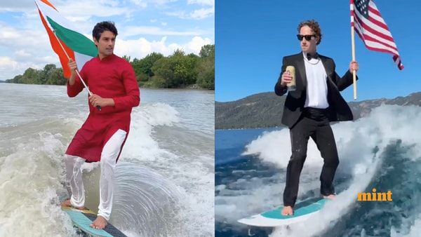 Dhruv Rathee has done a Mark Zuckerberg and wished Happy Independence Day while riding a wakeboard. He skillfully balanced on the board while holding the Indian national flag. The viral video has gained more than 12 million views within a couple of hours.