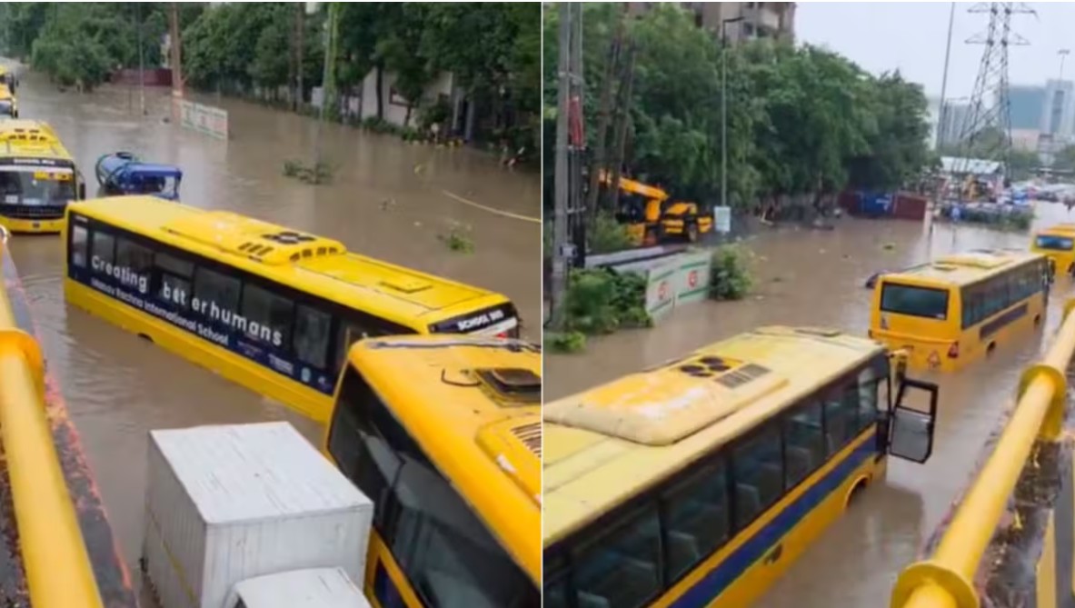 IMD’s red alert turned into hours of gridlock as GD Goenka school buses, sent home early to dodge Gurugram’s waterlogging, remained stuck at Subhash Chowk