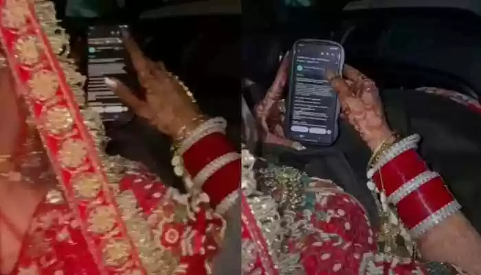 Dressed in her bridal attire and surrounded by the usual wedding-day chaos, the bride managed to carve out time to send job applications