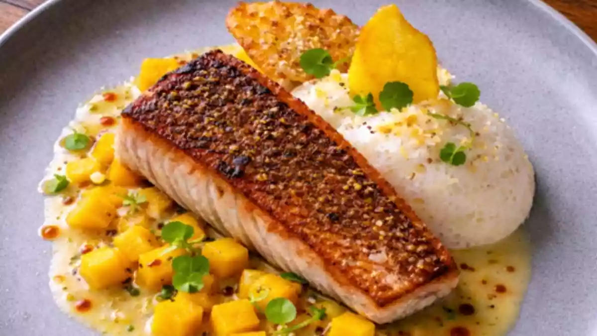 Easy Seared Red Snapper Recipe With Mango Coconut Espuma And Mango Beurre Blanc