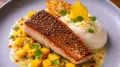 This refined seafood dish pairs crisp-skinned red snapper with the tropical sweetness of mango and the richness of coconut. Balanced by a silky beurre blanc