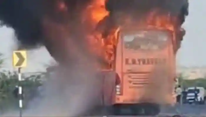 Eyewitnesses reported that the bus departed from Jaisalmer around 3 p.m. with 57 passengers on board. Shortly after passing Thaiyat village, smoke was seen emanating from the rear of the vehicle. Within moments, flames rapidly engulfed the entire bus.Eyewitnesses reported that the bus departed from Jaisalmer around 3 p.m. with 57 passengers on board. Shortly after passing Thaiyat village, smoke was seen emanating from the rear of the vehicle. Within moments, flames rapidly engulfed the entire bus.At least 15 people, including three children and four women, were injured when a bus travelling from Jaisalmer to Jodhpur caught fire on Tuesday. The incident took place near Thaiyat village, approximately 20 kilometres from Jaisalmer, at around 3:30 p.m., sparking panic and chaos along the busy route.Eyewitnesses reported that the bus departed from Jaisalmer around 3 p.m. with 57 passengers on board. Shortly after passing Thaiyat village, smoke was seen emanating from the rear of the vehicle. Within moments, flames rapidly engulfed the entire bus.