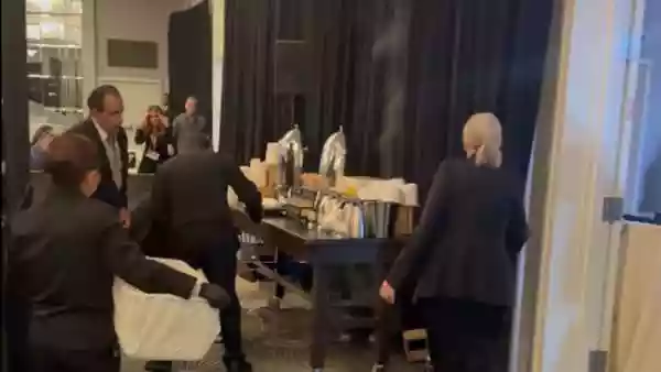 Fire scare as smoke erupts in Golden Globes backstage press room 