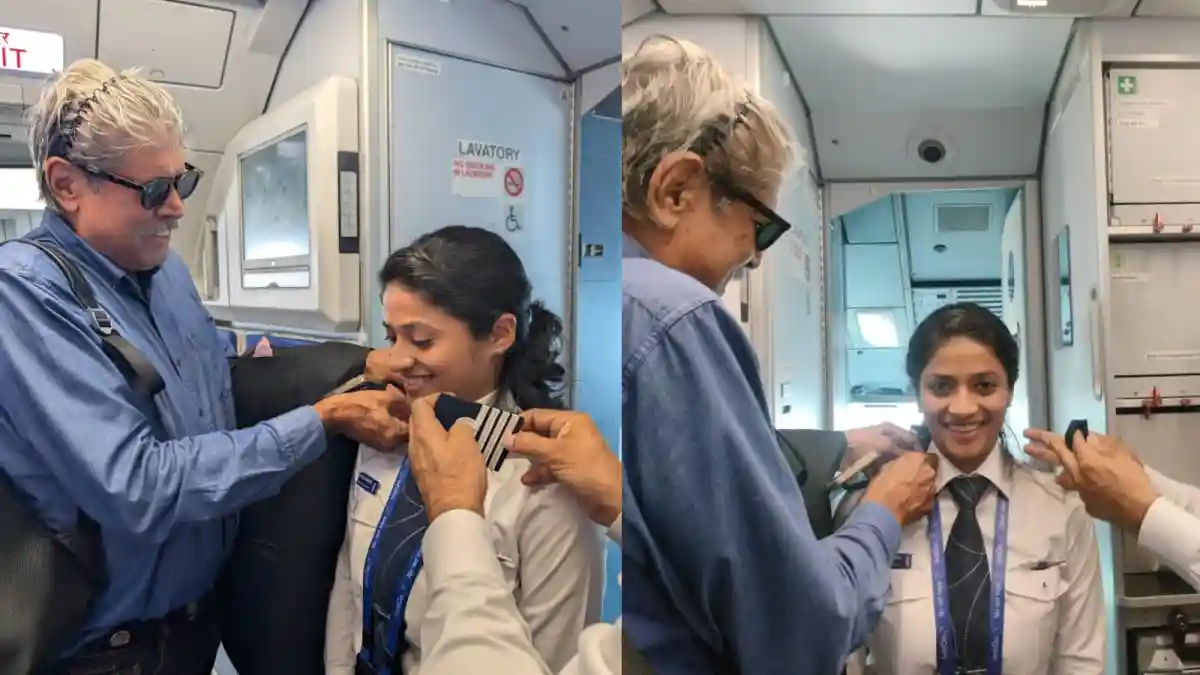 Former India captain and World Cup winner Kapil Dev gave a young pilot a memory of a lifetime during a recent IndiGo flight. He was invited by the airline to pin the stripes on Captain Priyanka, who had just been promoted. The heartwarming ceremony took place inside the aircraft and was shared by IndiGo on X.Former India captain and World Cup winner Kapil Dev gave a young pilot a memory of a lifetime during a recent IndiGo flight. He was invited by the airline to pin the stripes on Captain Priyanka, who had just been promoted. The heartwarming ceremony took place inside the aircraft and was shared by IndiGo on X.In the first photo, Kapil Dev is seen smiling warmly as he carefully helps place the new stripes on the pilot's shoulders. The second image shows Captain Priyanka with a bright smile as she stands proudly in uniform, while another crew member (a senior pilot) helps complete the pinning.The airline posted the pictures with the caption: “Becoming a Captain is no small feat and having Mr. Kapil Dev pin her stripes made Captain Priyanka's achievement a moment she'll always treasure. There's indeed no better way to say Hello, Captain! #goIndiGo.