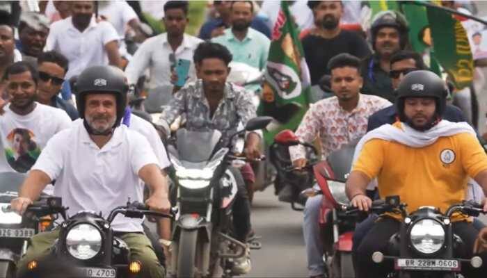Gandhi, who serves as the Leader of the Opposition in the Lok Sabha, and Tejashwi Yadav entered Araria on motorcycles, drawing crowds of onlookers lining the streets. <strong>New Delhi: </strong>Congress leader Rahul Gandhi and RJD leader Tejashwi Yadav were seen riding a bullet motorcycle during their Bihar Yatra on Sunday, as they continued their 16-day ‘Voter Adhikar Yatra' in Purnia. The campaign aims to highlight alleged irregularities in the state's voter rolls.