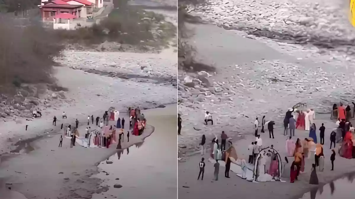 A wedding in Uttarakhand has stirred controversy after a couple chose a cremation ground as their venue. The event, held along the banks of a riverside