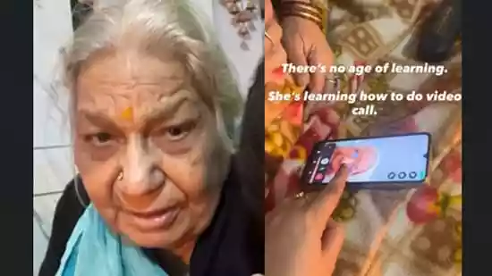 Granddaughter teaches grandmother to make a video call