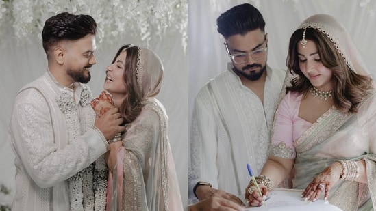 Hina Khan is now married! Inside her surprise wedding ceremony Hina Khan turned a bride, marrying long time beau Rocky Jaiswal, in an intimate ceremony. Photos of the same were shared by the couple in a joint post, capturing their feelings for the milestone moment.