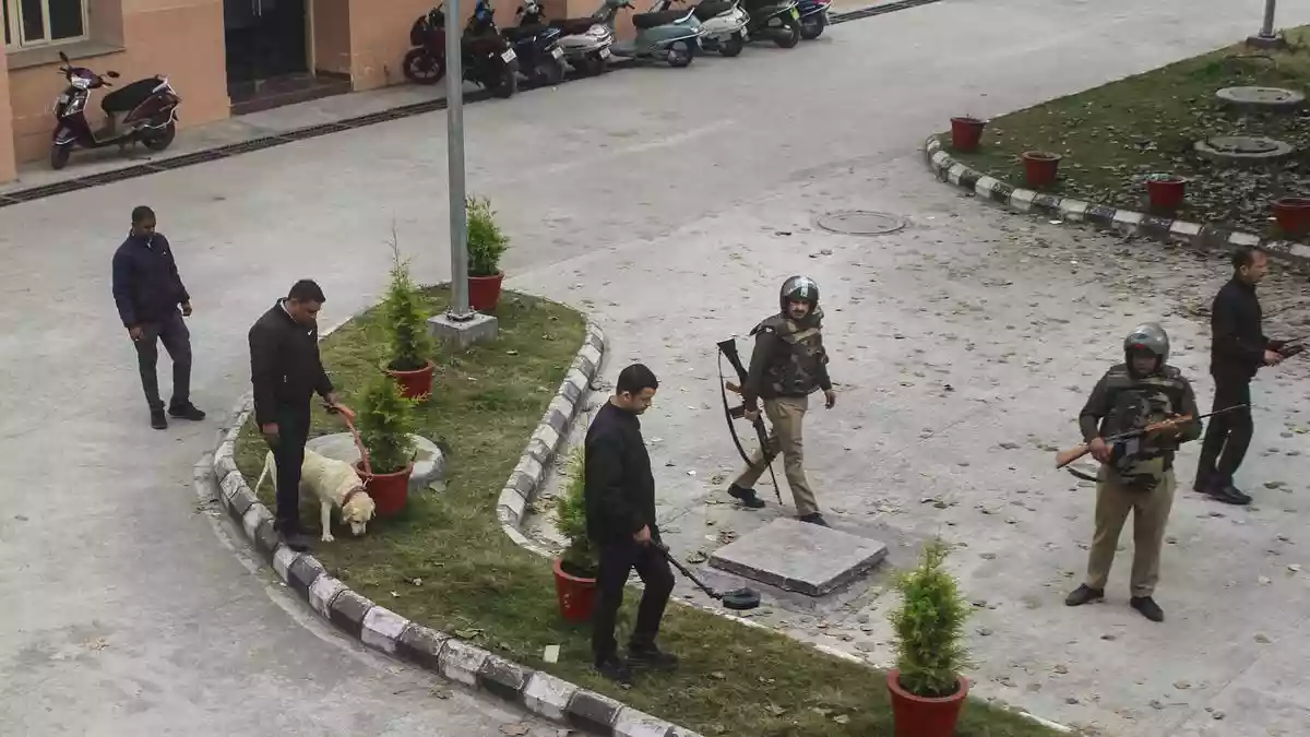 The Dehradun district court received a bomb threat e-mail, prompting a thorough search of the premises, police said. No suspicious material was found during