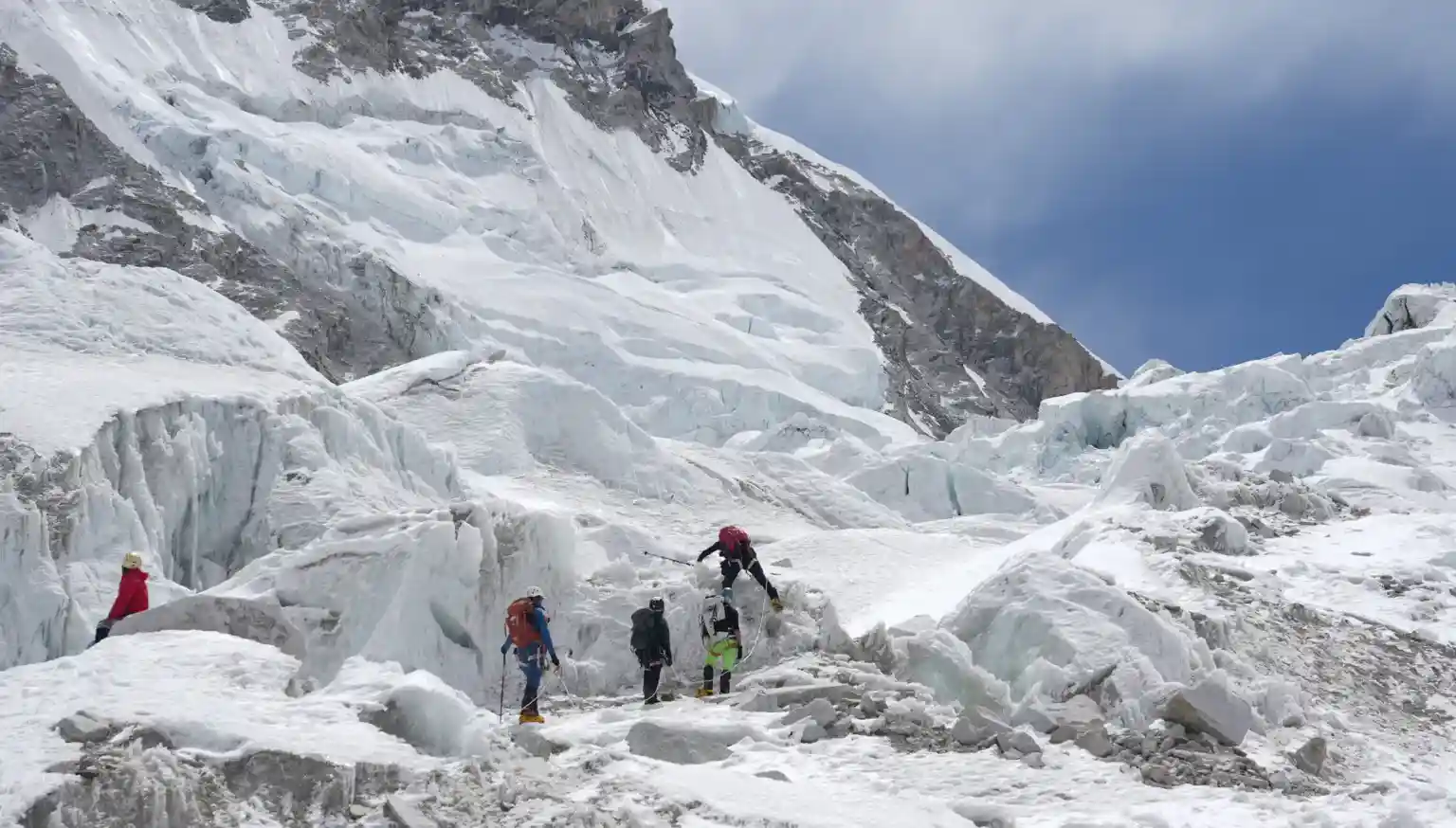 A huge, unstable chunk of glacier is blocking the route up Mount Everest from Base Camp in Nepal just as peak climbing season gets under way in the Himalayas