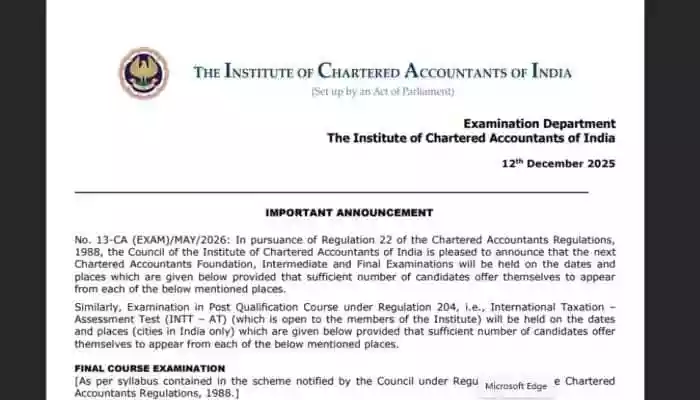 <strong>ICAI CA May 2026: The Institute of Chartered Accountants of India (ICAI) has officially released the examination schedule for the examination of