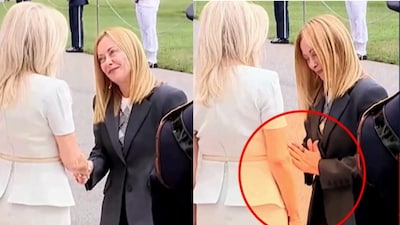 In a surprising gesture at the meeting in the White House, Italian Prime Minister Giorgia Meloni was seen offering a “namaste