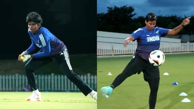 India's cricketers concentrated on fielding, a crucial area needing significant improvement, during their first training session ahead of the Women's World Cup, starting at home on September 30. A brief one-minute BCCI video of the session showed the squad beginning with a football-style passing warm-up before advancing to rigorous catching and throwing drills. The football drills looked fun, as Deepti Sharma and Jemimah Rodrigues were enjoying themselves. It's not uncommon for cricketers across the world to begin sessions with football, as it helps athletes stretch their bodies and get their focus back.