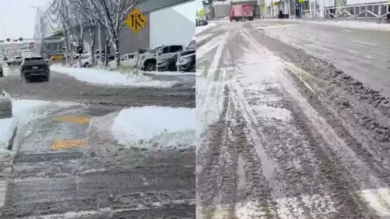 An Indian man living in Canada has sparked an online discussion after sharing a video that captures the messy, slush filled state of a Canadian road following