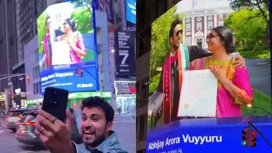 Indian man surprises mother with Times Square billboard after Google job