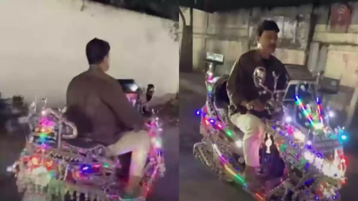 Indian roads are never short of content and hysteria, with a diverse set of travellers catching attention every day. One such scooty rider stunned the internet users after showing off his heavily modified vehicle. What would have been a normal scooter at the time of purchase was turned into a glittery automobile, with beaming lights attached to all sides of the two-wheeler.Indian roads are never short of content and hysteria, with a diverse set of travellers catching attention every day. One such scooty rider stunned the internet users after showing off his heavily modified vehicle. What would have been a normal scooter at the time of purchase was turned into a glittery automobile, with beaming lights attached to all sides of the two-wheeler.Also adorning the scooter was a laptop or a tablet screen in the middle of the two side mirrors, on which this gentleman was enjoying his dose of entertainment while travelling in the middle of the road. The amusing sight was captured and shared in a popular video on social media on Sunday, October 5.