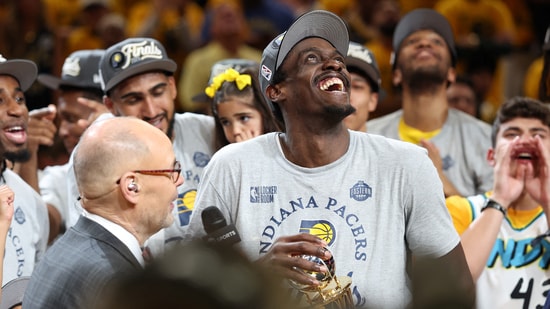 Indiana Pacers forward Pascal Siakam was named the Eastern Conference Finals Most Valuable Player, and was seen hoisting the Larry Bird Trophy as fans cheered. Indiana Pacers forward Pascal Siakam was named the Eastern Conference Finals Most Valuable Player, scoring 31 points in the Pacers’ Game 6 victory over the New York Knicks. Averaging 24.8 points on 52.4% shooting (50% from 3) in the series, Siakam edged teammate Tyrese Haliburton for the award five votes to four. Pacers fans cheered as Siakam hoisted the Larry Bird Trophy. 