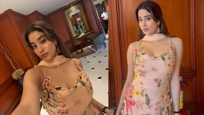 Janhvi Kapoor's wardrobe for her upcoming film, Param Sundari promotions has been a beautiful blend of floral romance and modern elegance. Styled by celebrity stylist Ami Patel, Janhvi Kapoor added festive cheer in a custom sharara set from Prints by Radhika. The ensemble consisted of a hand painted blush chiffon strappy kurta and sharara pants enhanced with intricate floral 3D floral applique work.