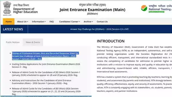 JEE Mains 2026: The National Testing Agency (NTA) on Wednesday released the Joint Entrance Examination (JEE Mains) answer key 2026