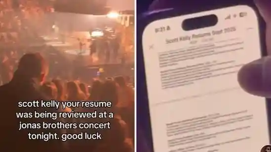 A video showing a man reviewing the resume belonging to an individual named “Scott Kelly” while at a Jonas Brothers concert went crazy viral on