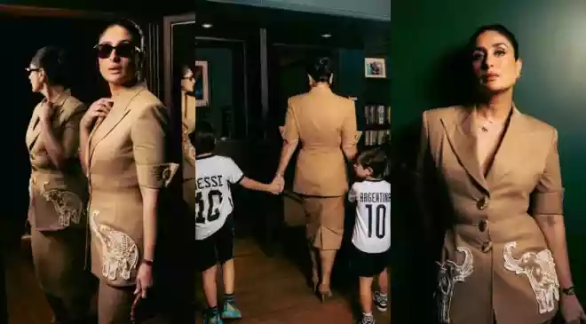 Kareena Kapoor Khan opts for 1993 vintage Valentino as she takes sons Taimur and Jeh to meet Messi