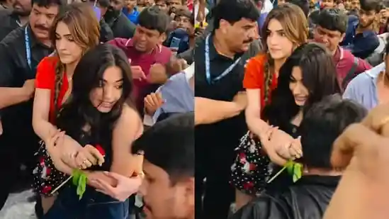 Kriti Sanon wins hearts as she protects Rashmika amid chaos at Cocktail 2 event